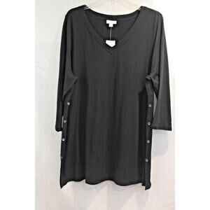 J Jill T-Shirt Tunic Top Womens size XL Black Side Button Accent Pullover